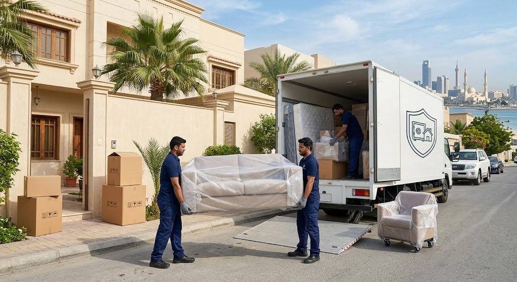 فريق عمل محترف يقوم بتغليف ونقل الأثاث بعناية فائقة ضمن خدمات نقل عفش في القصيم لضمان حماية الممتلكات ووصولها بأمان تام.